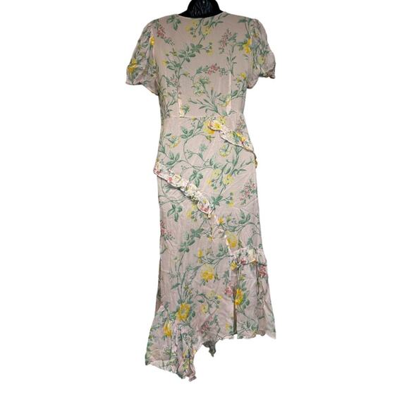 Zara Light Pink Floral Ruffle Asymmetrical Slit Midi‎ Dress Size S - Picture 6 of 12